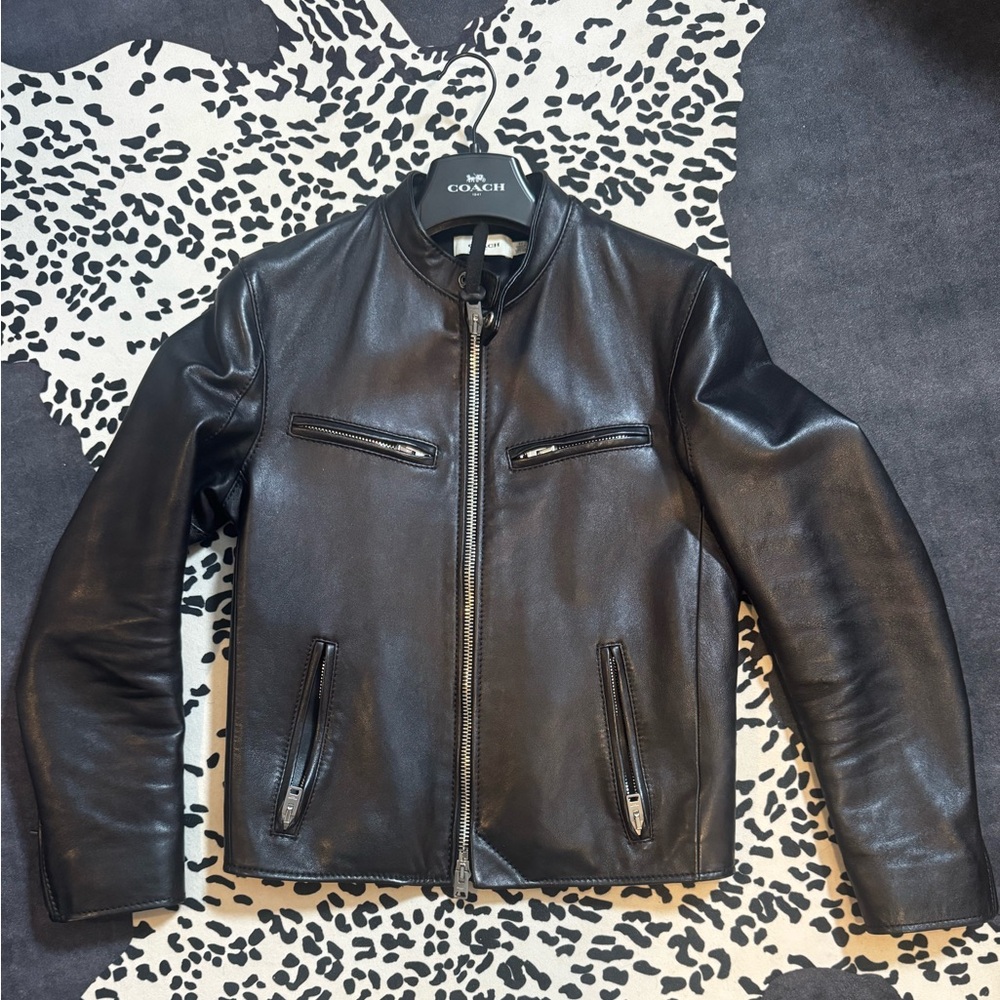 Coach genuine Black Leather cafe racer Jacket
